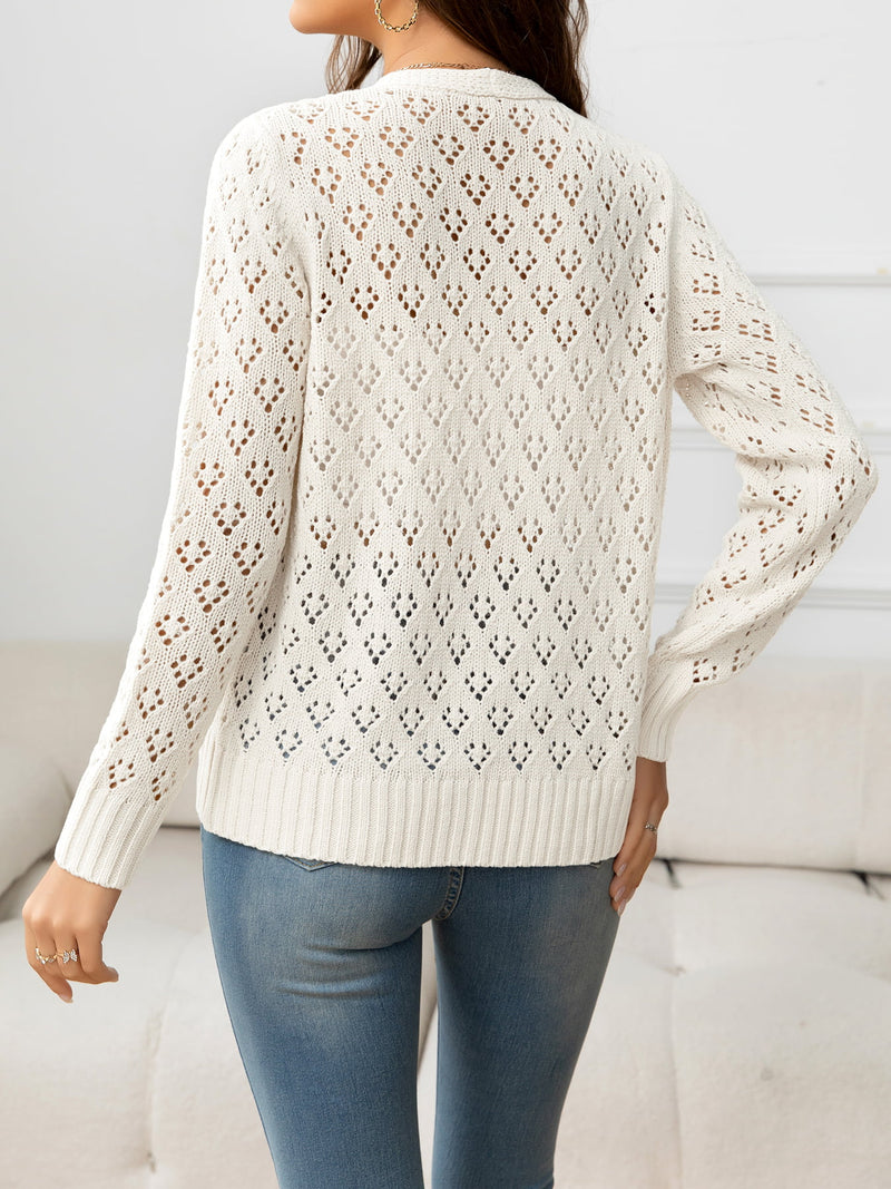 Maya Openwork V-Neck Knit Cardigan