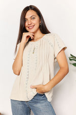 Amber Crochet Buttoned Short Sleeves Top