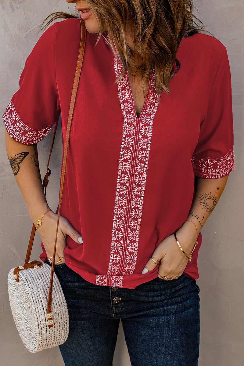 Jasmine Embroidered V-Neck Top