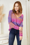 Virginia Multicolored Rib-Knit V-Neck Knit Pullover