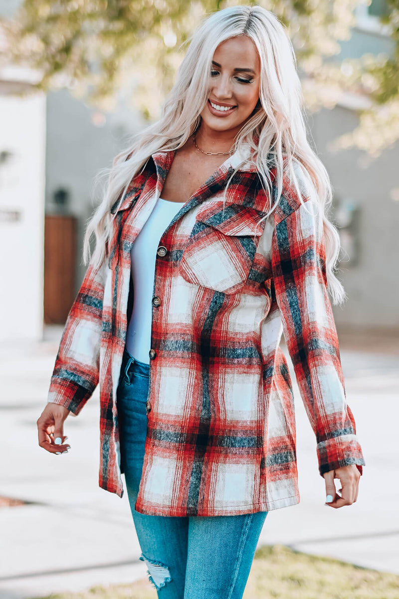 Plaid Button Up Shirt Jacket with Pockets