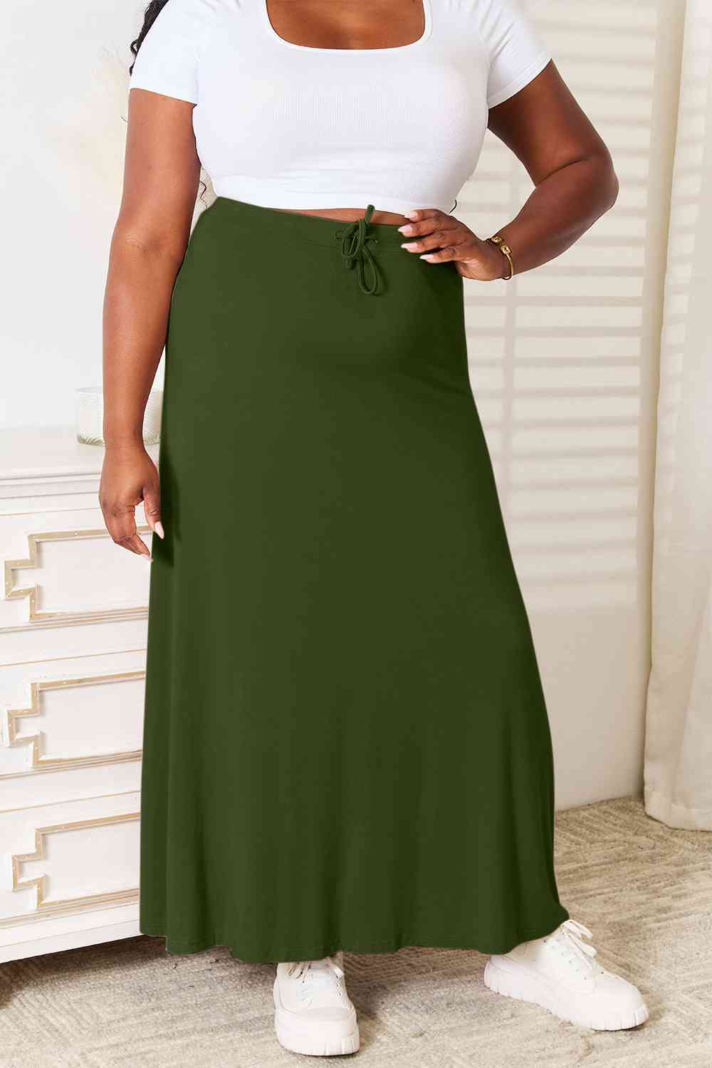 Reya Soft Rayon Drawstring Waist Maxi Skirt Rayon