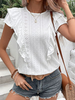 Sasha Eyelet Butterfly Sleeve Round Neck Blouse