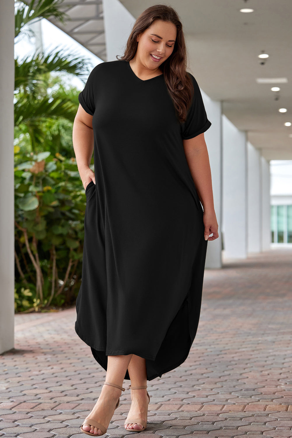 Veronica Plus Size V-Neck Maxi Dress