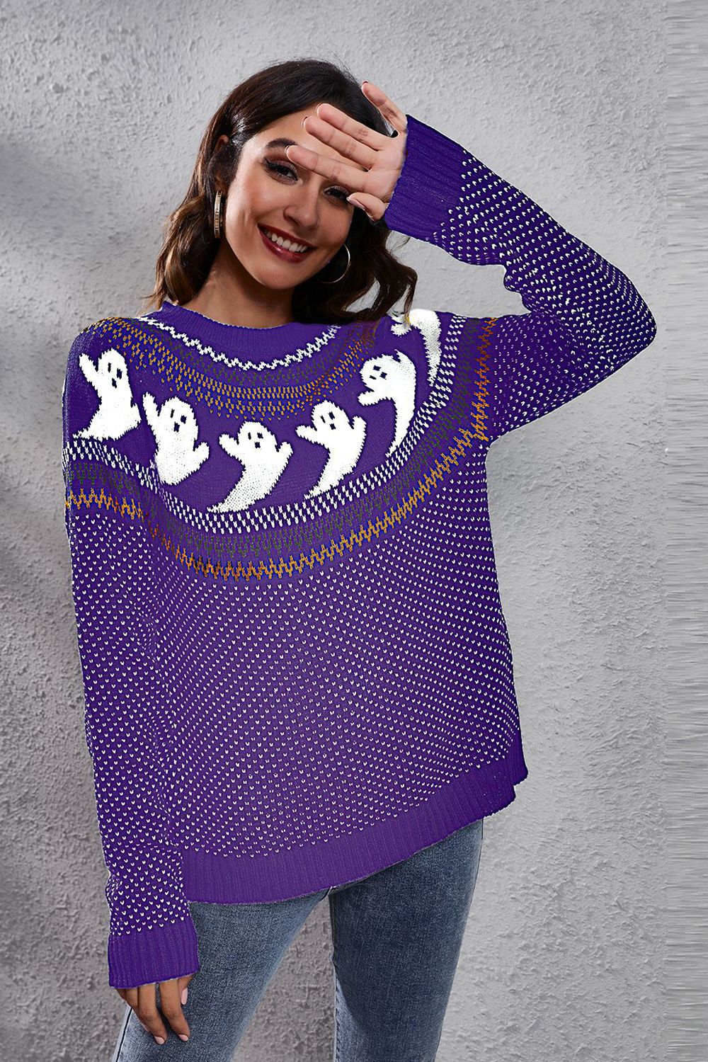 Ghost Pattern Long Sleeve Sweater