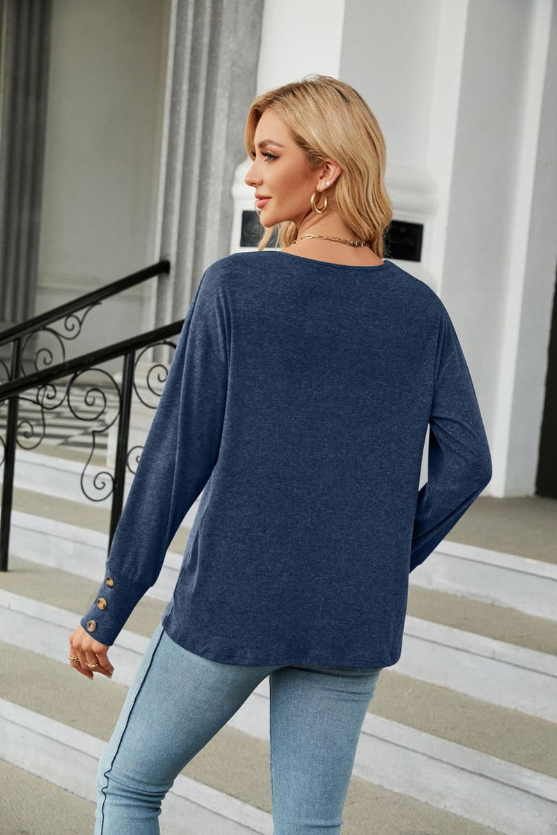 Kenzie V-Neck Button Detail Top