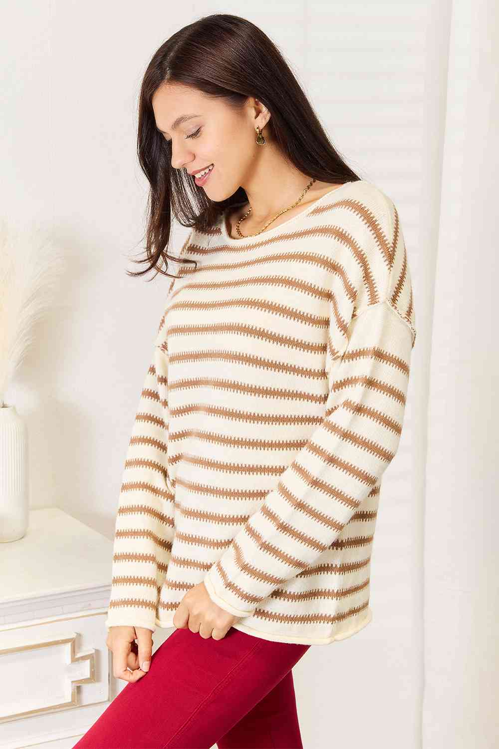 Jenna Striped Boat Neck Sweater