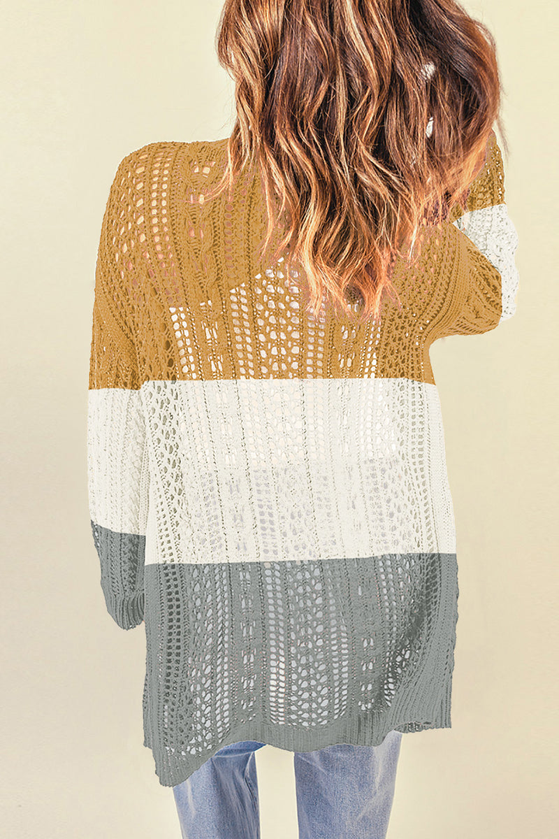 Evenly Openwork Ribbed Cuff Longline Cardigan