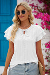 Riley Eyelet Tie-Neck Flutter Sleeve Blouse