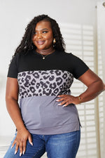 Maya Leopard Print Color Block Short Sleeve T-Shirt