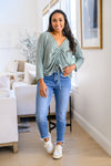 Austin Waffle Knit Basic Top In Sage