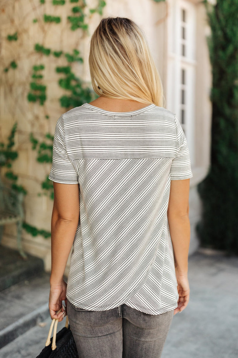 Cozy In Stripes Top in Gray