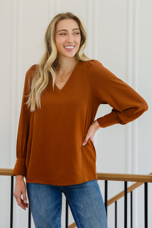 Enjoy This Moment V Neck Blouse In Toffee