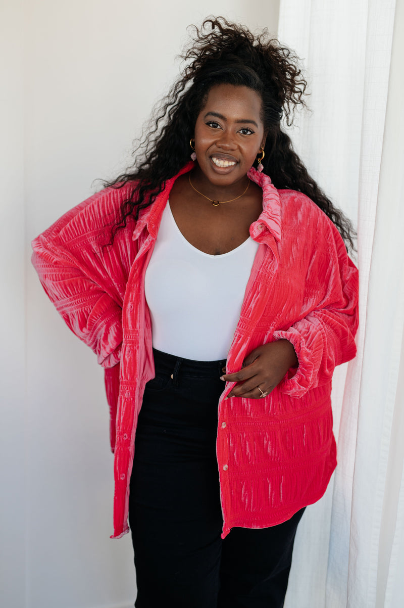 Feeling Fuchsia Velvet Button Down