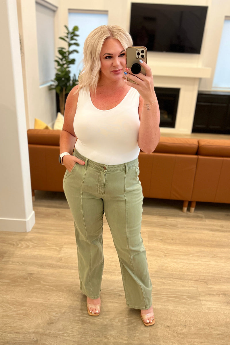 Phoebe High Rise Front Seam Straight Judy Blue Jeans in Sage