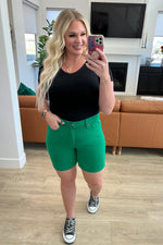 Jenna High Rise Control Top Cuffed Judy Blue Shorts in Green
