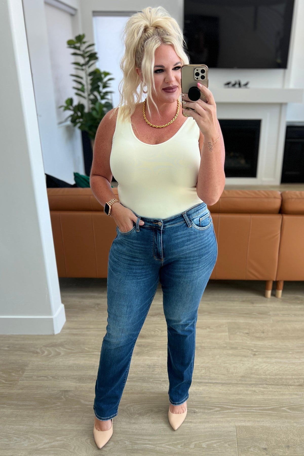 Estelle High Waist Thermal Straight Judy Blue Jeans