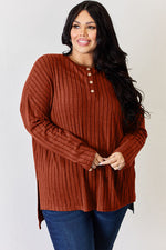 Khloe Ribbed Half Button High-Low Top