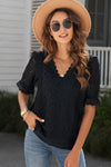 Lace V-Neck Flounce Sleeve Top