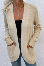 Kendall Open Front Rib-Knit Cardigan with Pockets