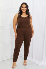 Comfy Casual Elastic Waistband Jumpsuit in Chocolate