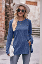 Desiree Ribbed Buttoned Long Sleeve Tee