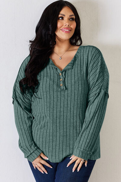 Lucy Ribbed Half Button Long Sleeve