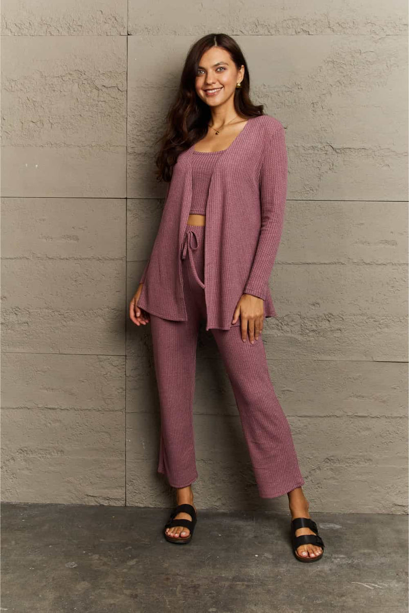 Cropped Top, Long Pants and Cardigan Lounge Set