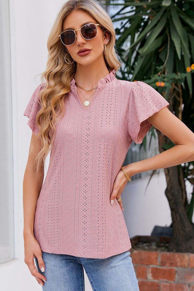 Josephine Notched Neck Puff Sleeve Blouse