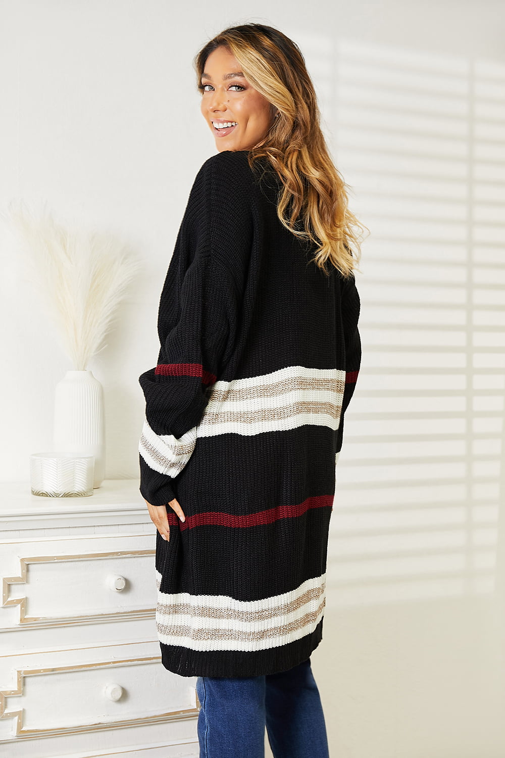 Arizona Striped Rib-Knit Cardigan