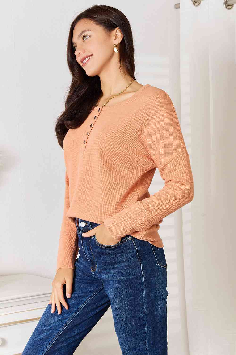 Hilary Half Button Long Sleeve Top