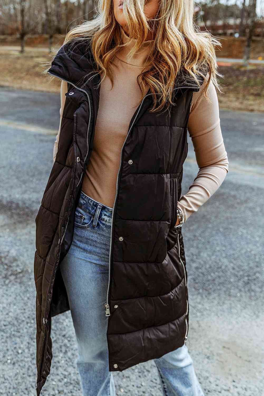 Stormi Longline Hooded Sleeveless Puffer Vest