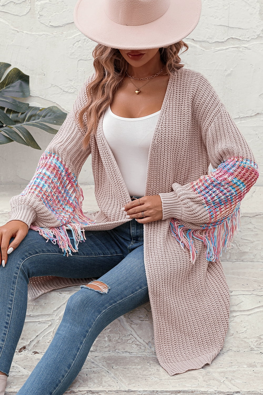 Eva Fringe Sleeve Dropped Sholder Cardigan