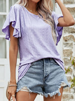 Round Neck Flutter Sleeve Blouse