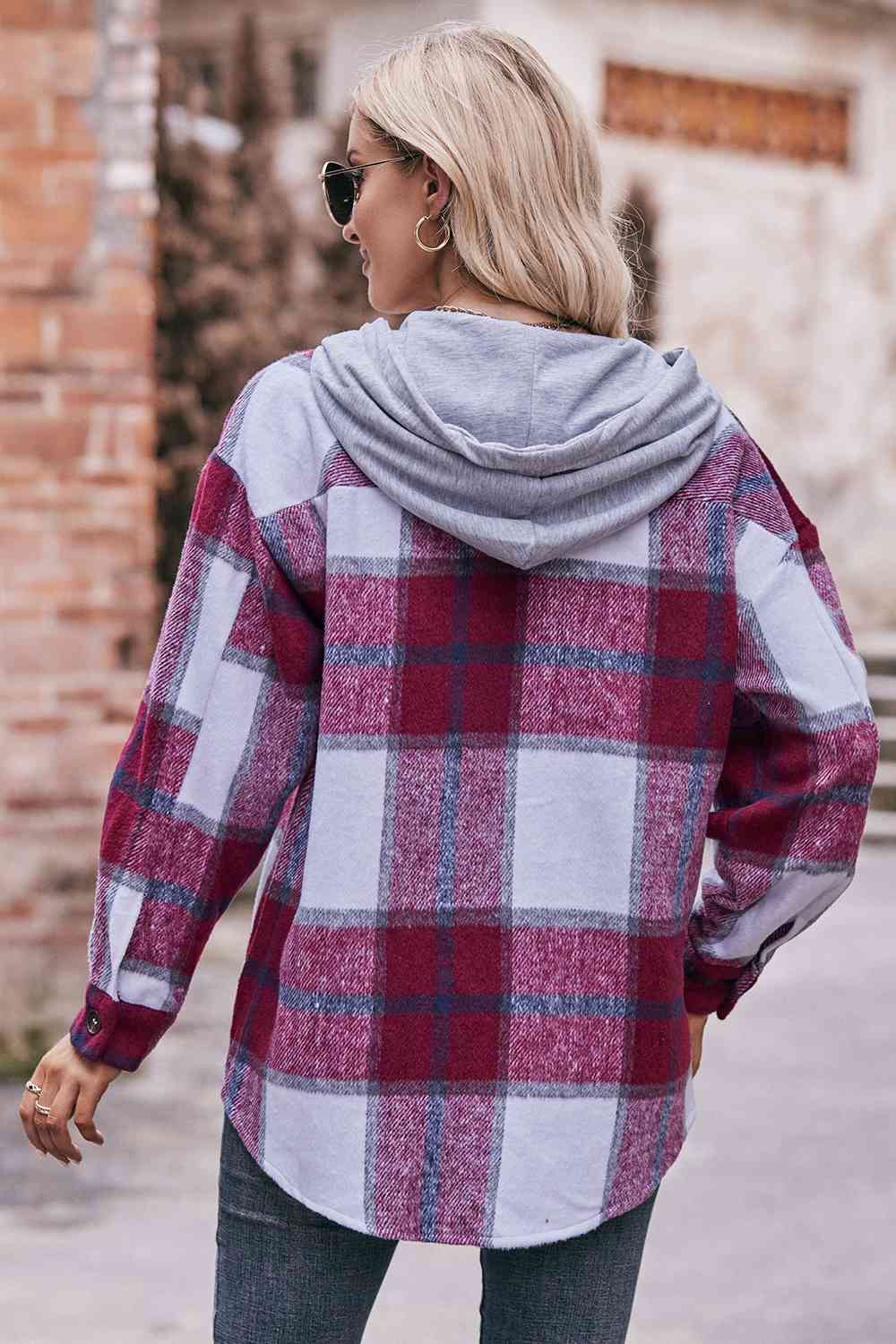 Ciara Plaid Dropped Shoulder Hooded Jacket