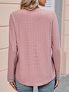 Contrast V-Neck Eyelet Long Sleeve Top