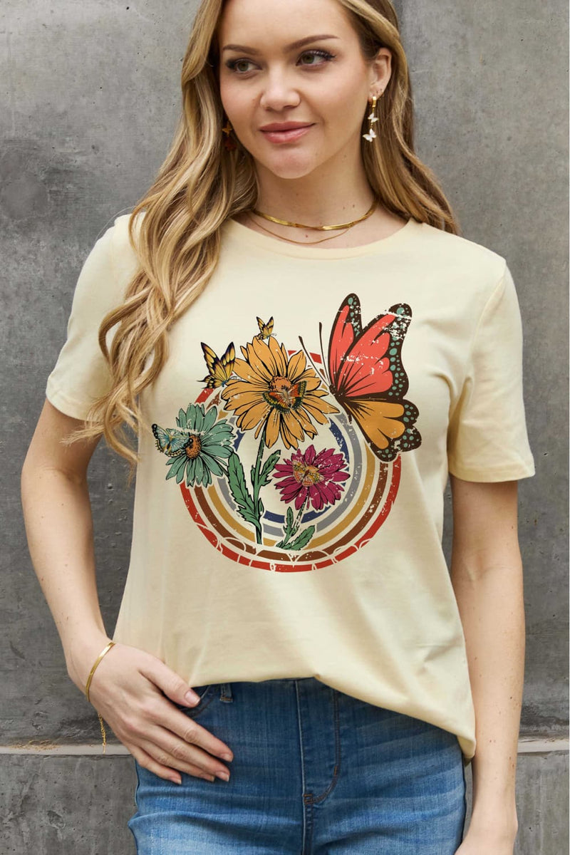 Flower & Butterfly Graphic Tee