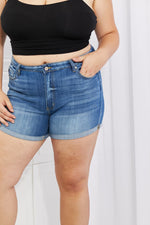 Marissa High Rise Medium Stone Wash Denim Kancan Shorts