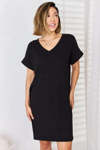 Bree Rolled Sleeve V-Neck Dress