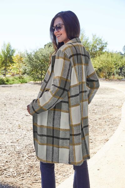 Brie Plaid Button Up Lapel Collar Coat