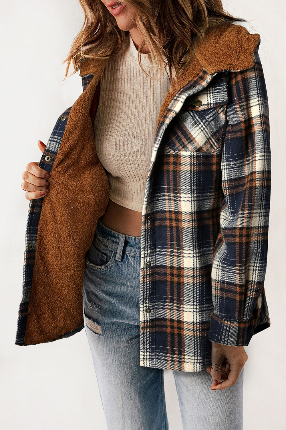 Olivia Plaid Snap Down Hooded Jacket