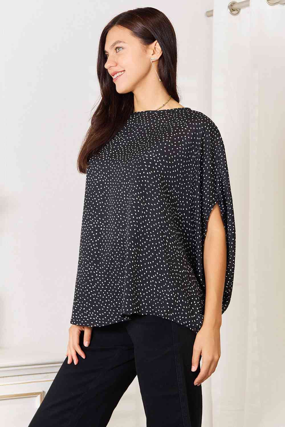 Printed Dolman Sleeve Round Neck Blouse