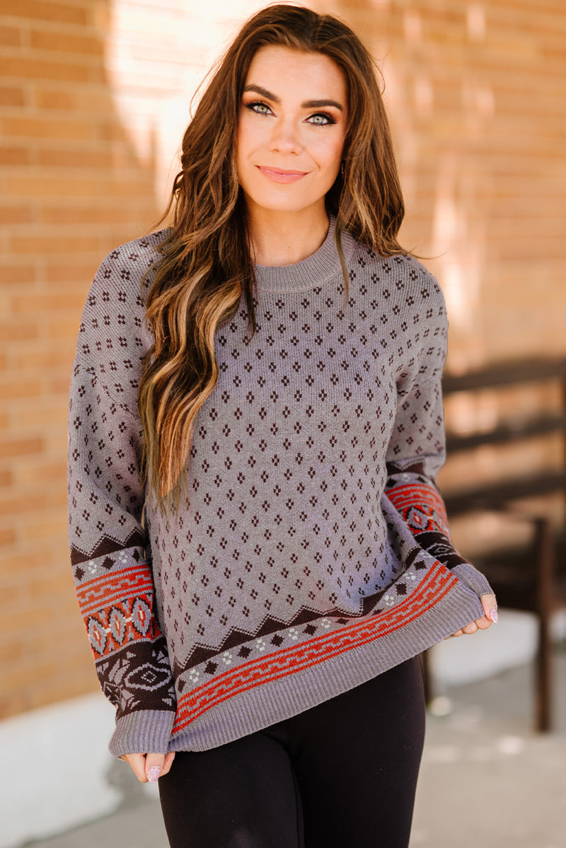 Ella Geometric Pattern Dropped Shoulder Sweater