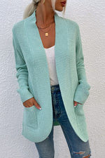 Kendall Open Front Rib-Knit Cardigan with Pockets