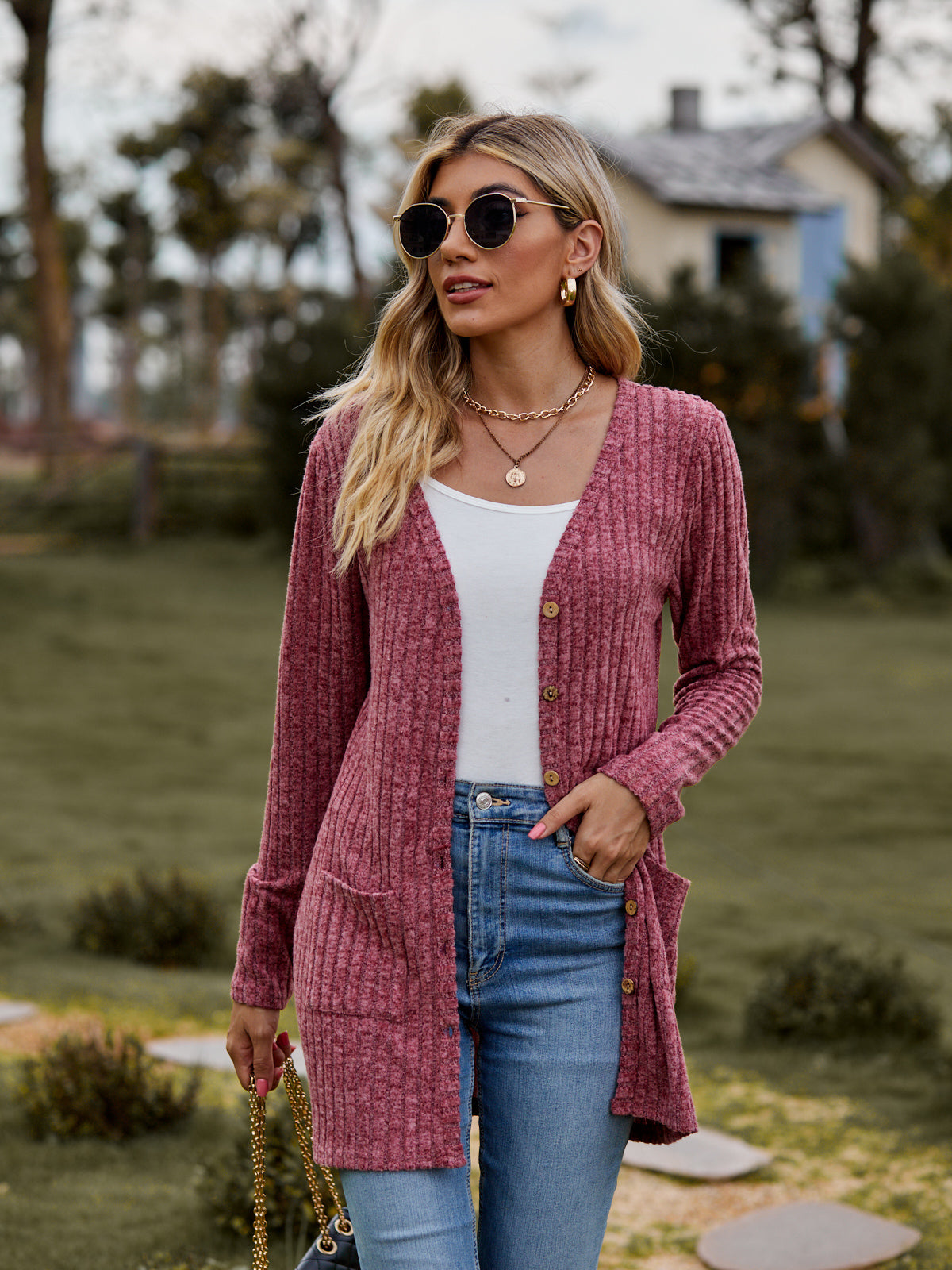 Stella Ribbed Button-Up Cardigan