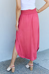 High Waist Scoop Hem Maxi Skirt in Hot Pink