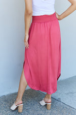 High Waist Scoop Hem Maxi Skirt in Hot Pink