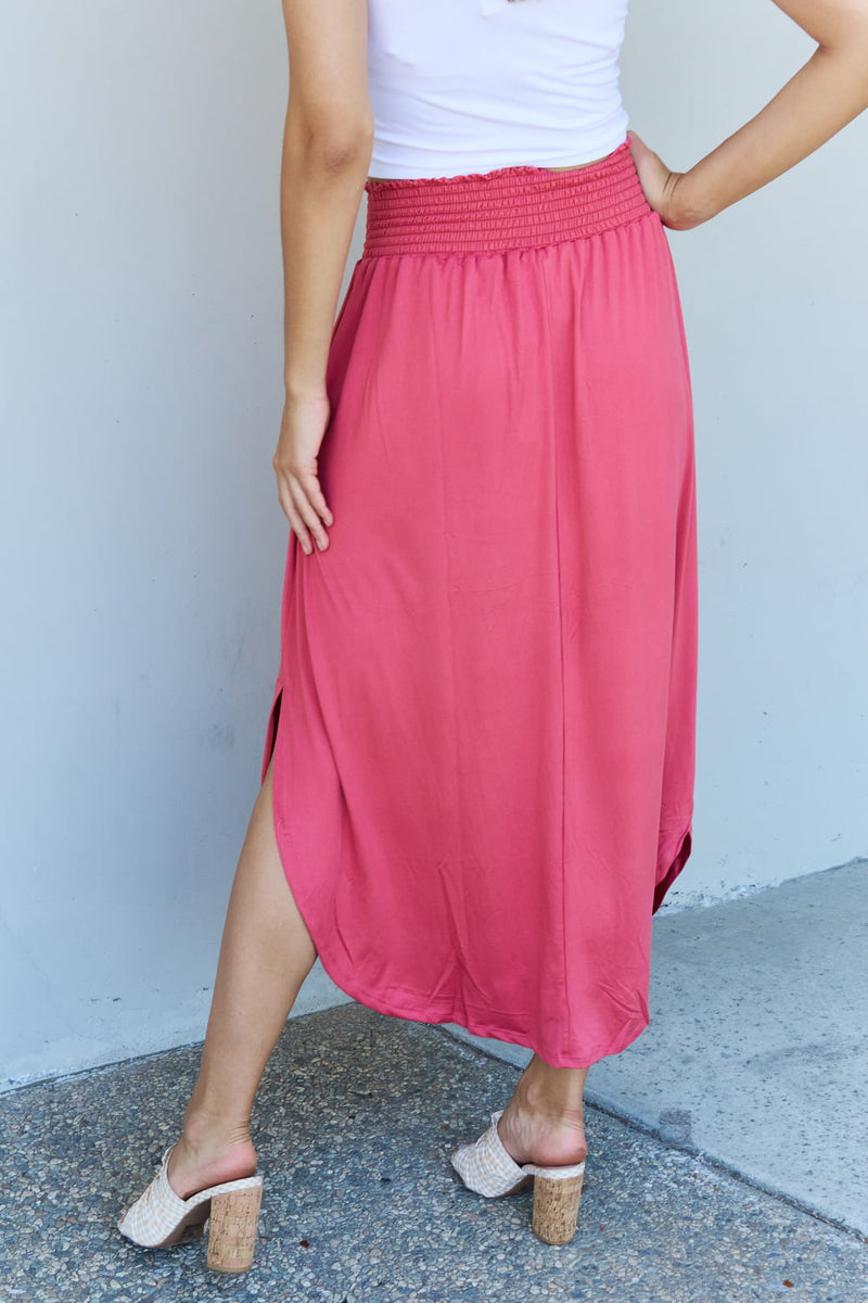 High Waist Scoop Hem Maxi Skirt in Hot Pink