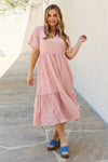 Spring Baby Kimono Sleeve Midi Dress in Peach