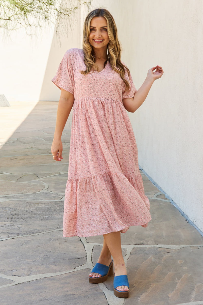 Spring Baby Kimono Sleeve Midi Dress in Peach